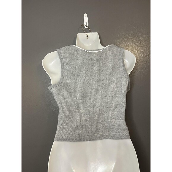 Bravo Tank Top Womens Medium Gray Ribbed Cropped 100% Cotton Shirt Casual - Picture 4 of 7